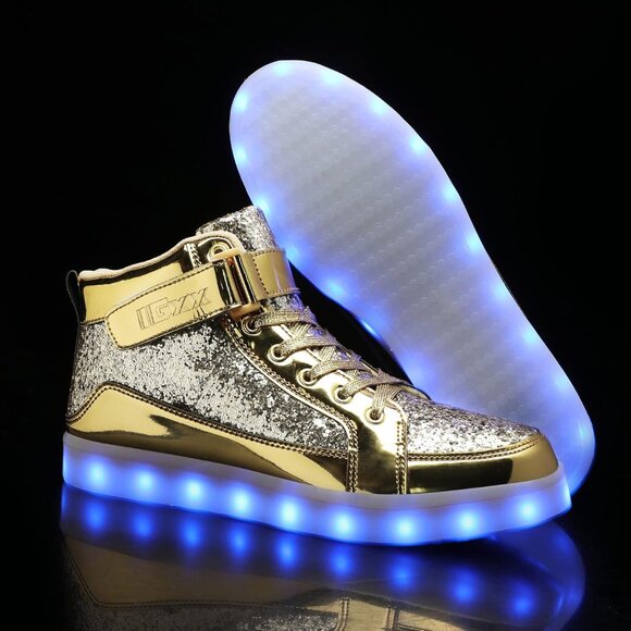 ⚡Unisex Glitter Gold USB Recharging High Top LED Light Up Casual Sneakers - Picture 5 of 6